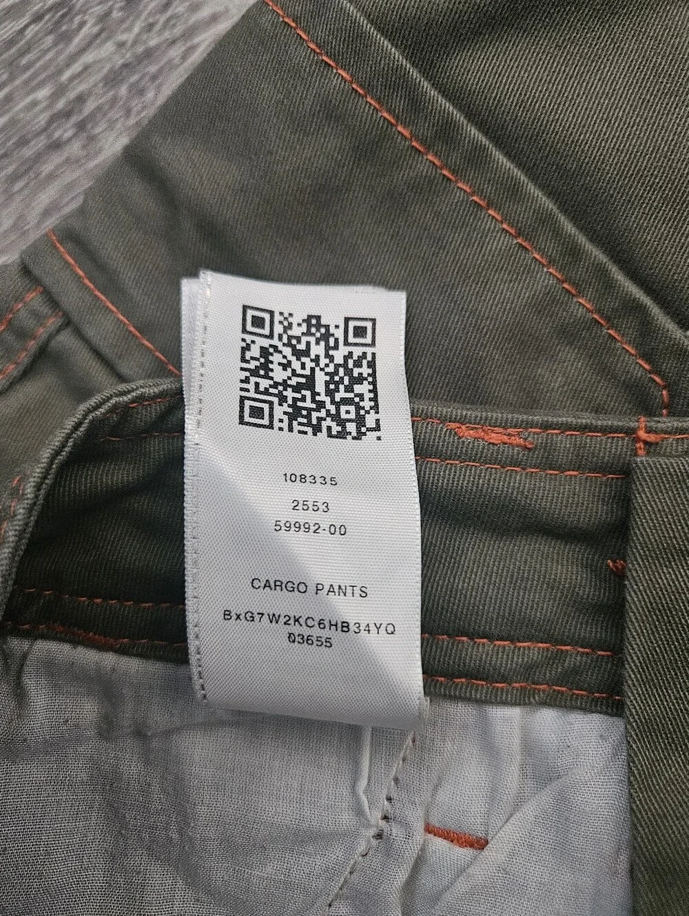 True Religion Cargo Pants Olive Green Kalamata Orange Stitch 108335 Mens Size 30